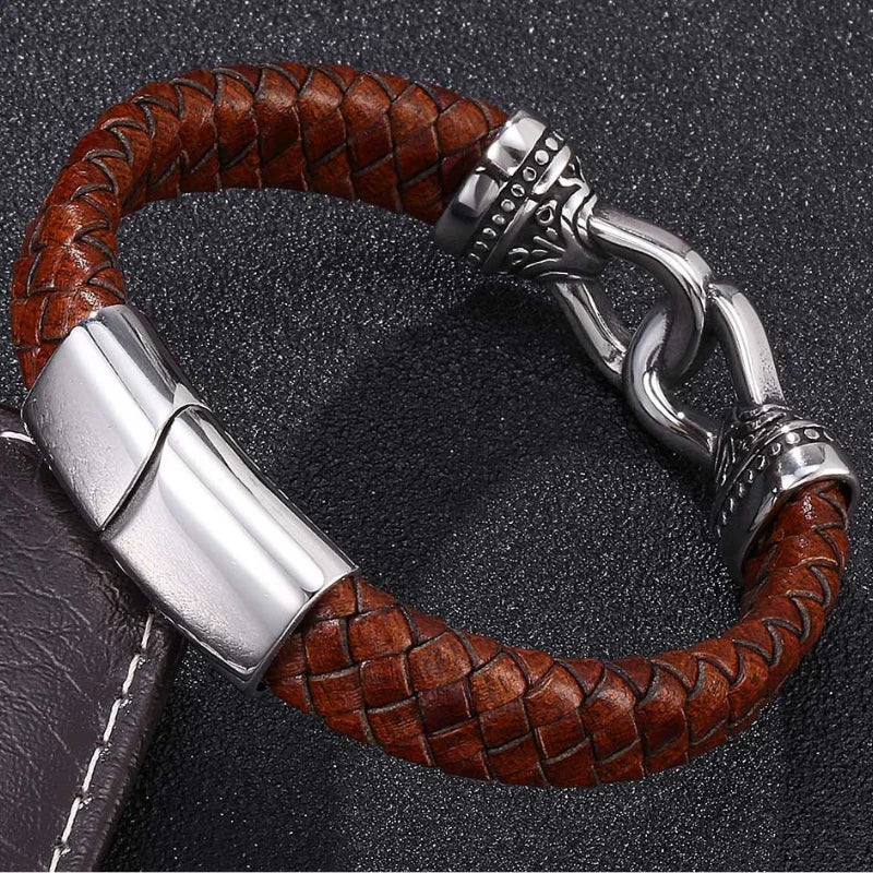 attache bracelet cuir marron viking