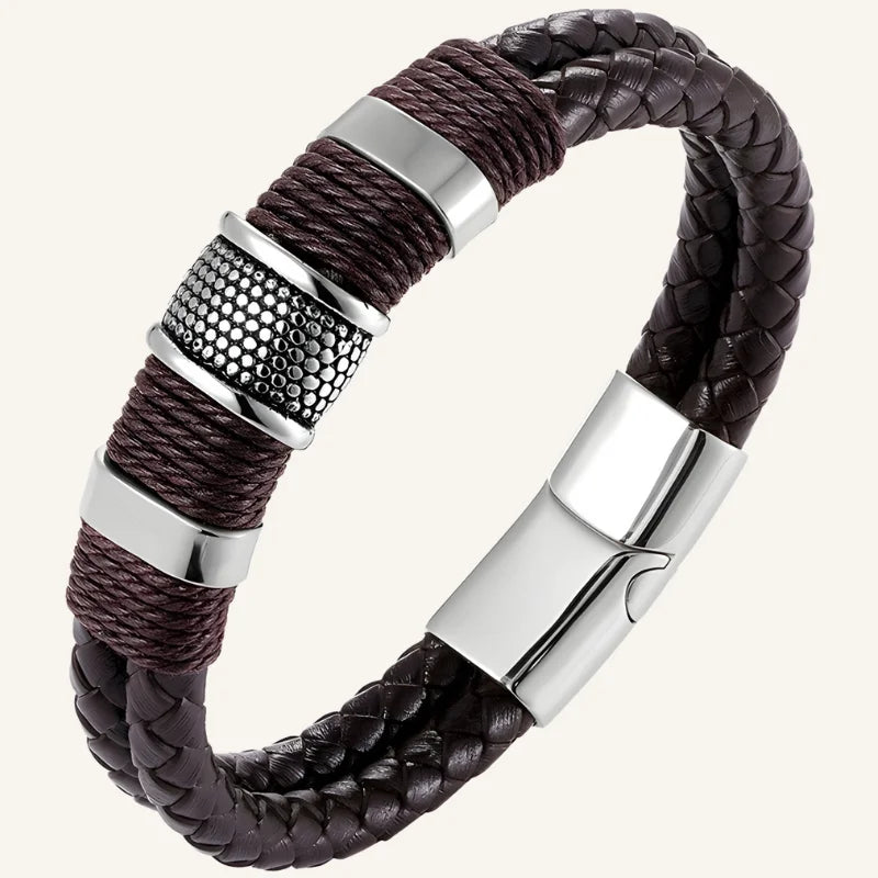bracelet acier cuir homme