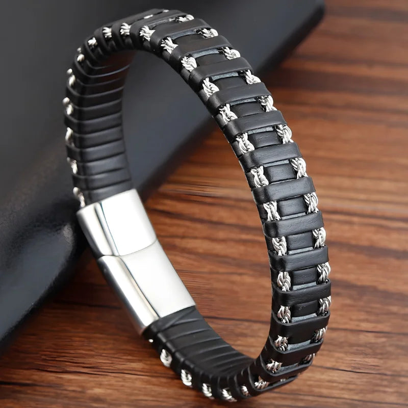 Bracelet acier cuir