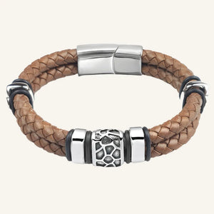 bracelet acier et cuir homme marron clair