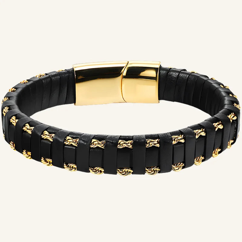 bracelet acier et cuir noir