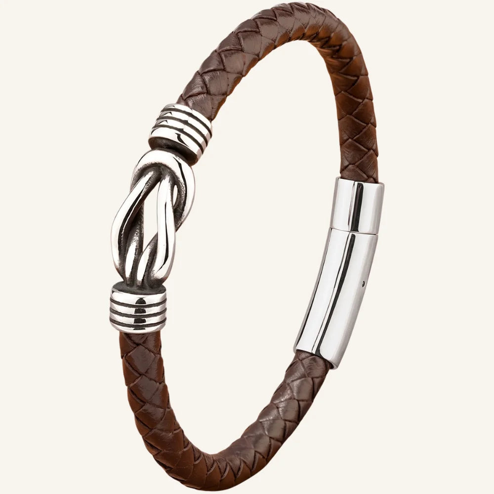 bracelet acier rétro cuir nœud infini