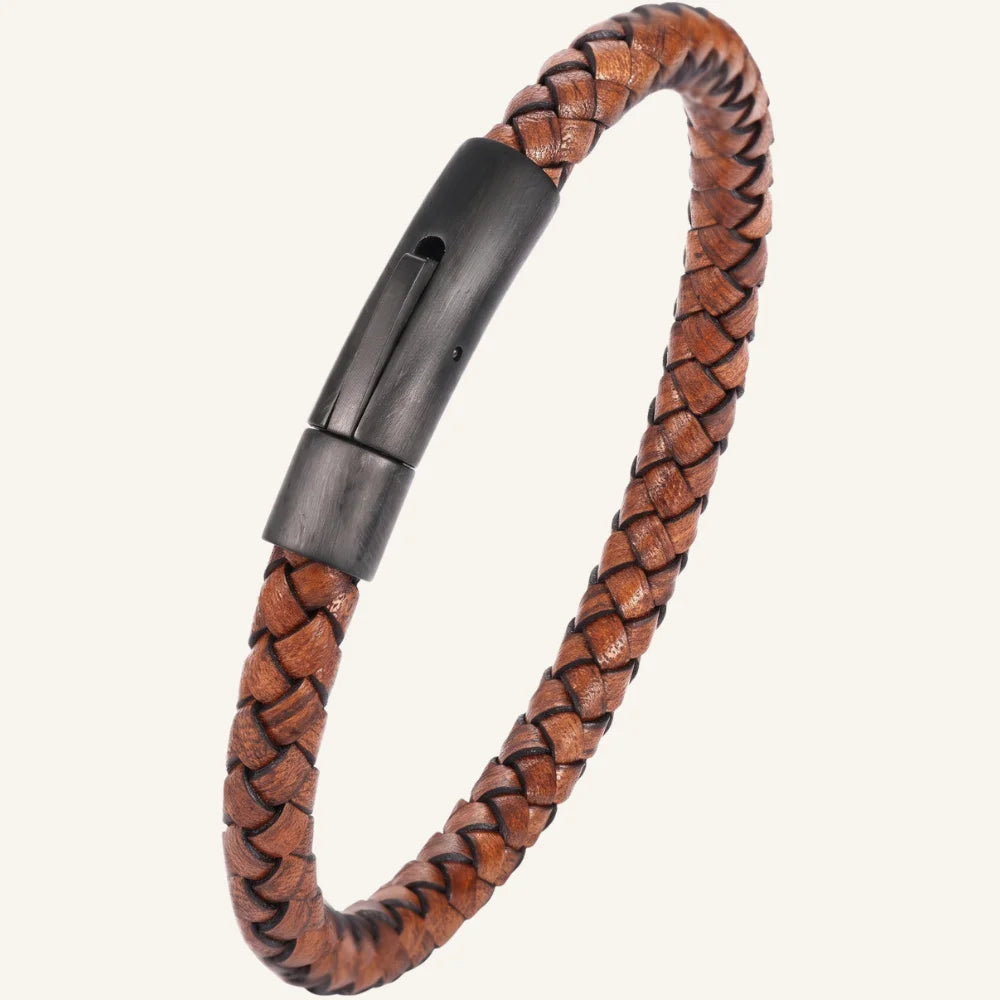 bracelet cordon en cuir tressé