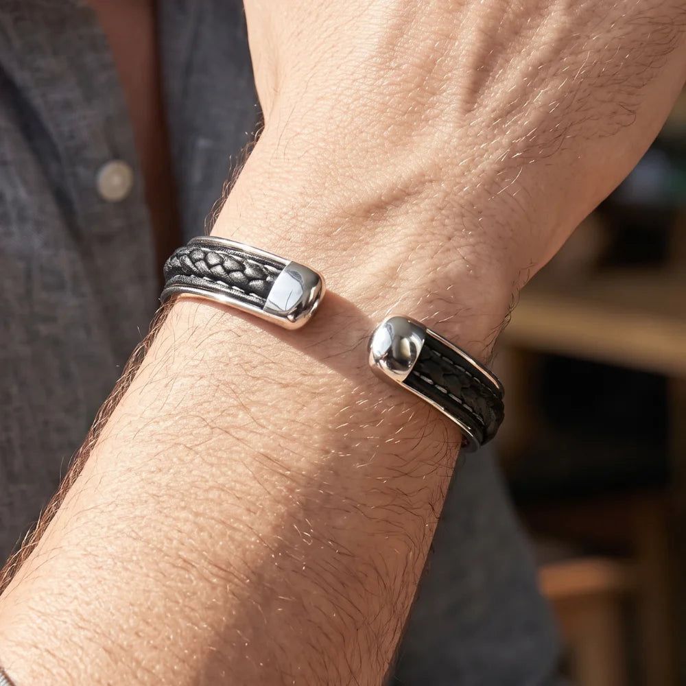 bracelet cuir acier ajustable