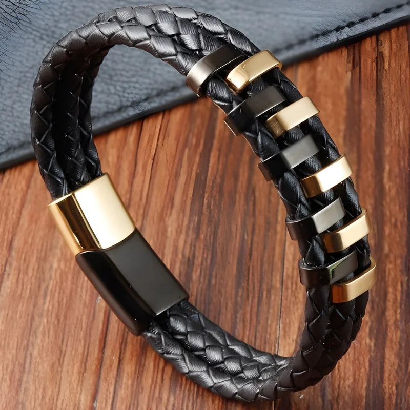 bracelet cuir acier bicolore