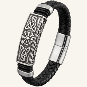 bracelet cuir acier boussole viking