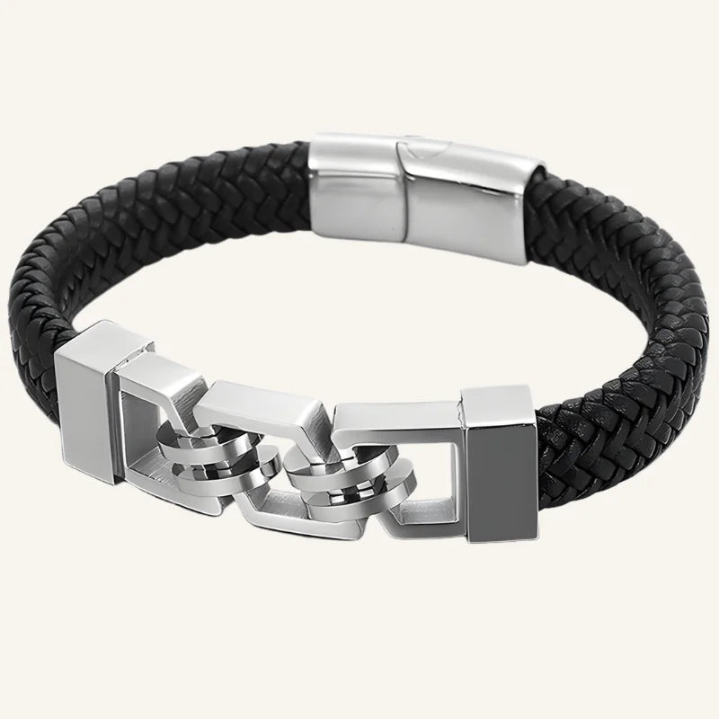 bracelet cuir acier homme argenté