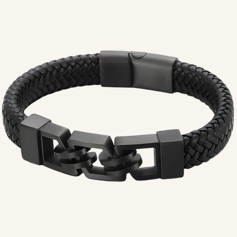 bracelet cuir acier homme noir