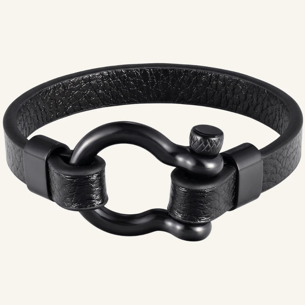bracelet cuir acier manille