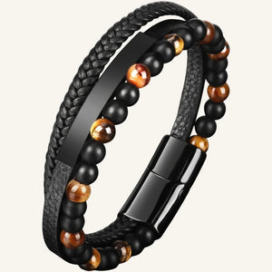 bracelet cuir acier œil de tigre