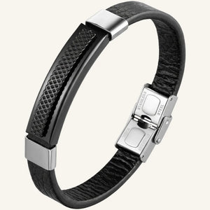 bracelet cuir acier plaque quadrillée