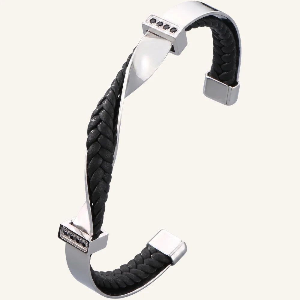 bracelet cuir acier torsadé