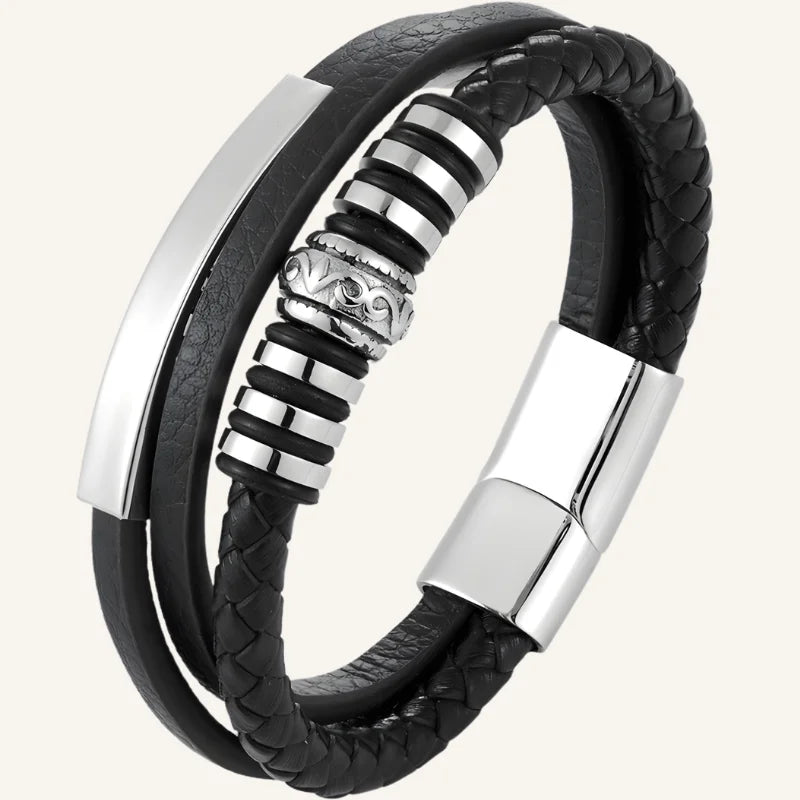 bracelet cuir acier triple
