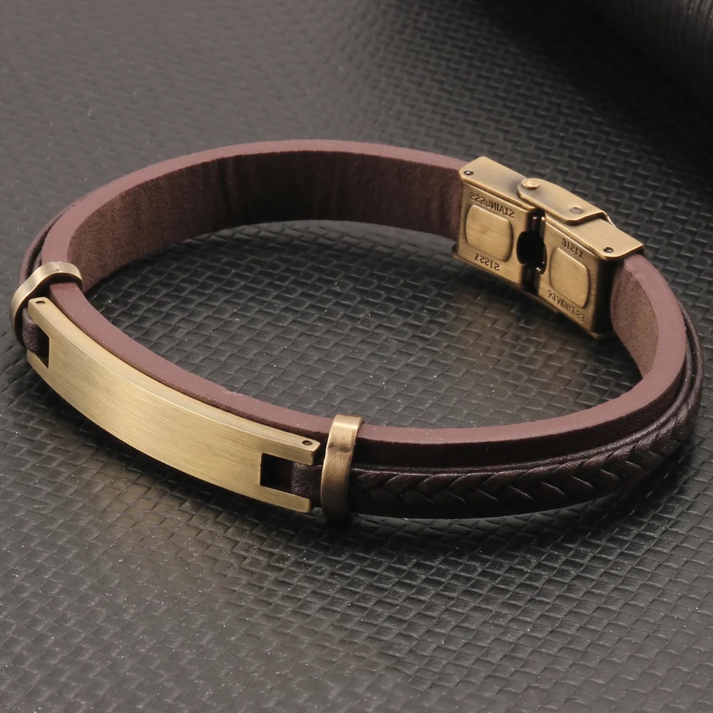 bracelet cuir acier vintage