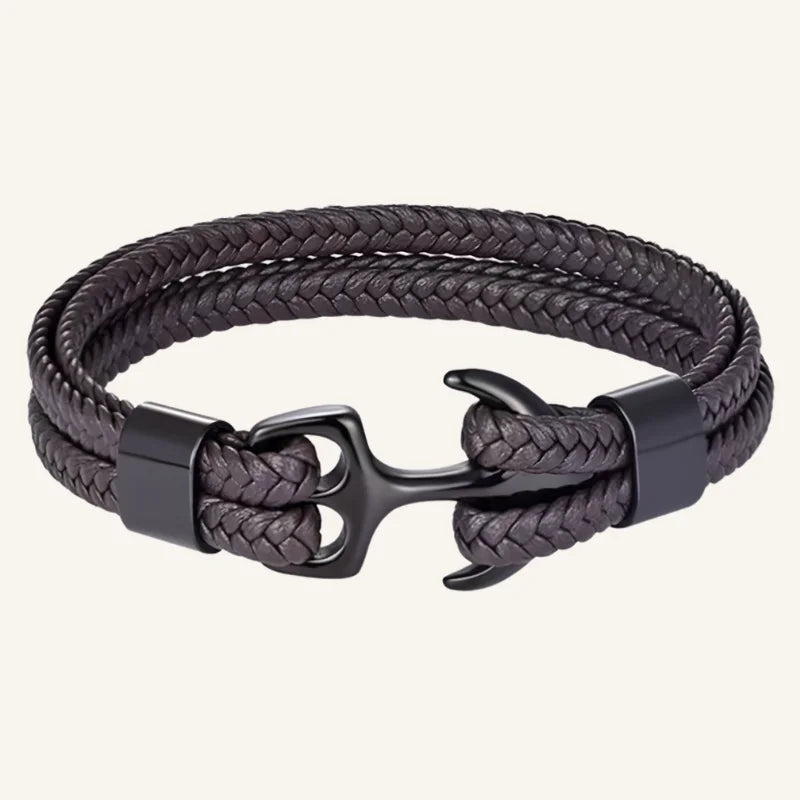 bracelet cuir ancre homme marron noir