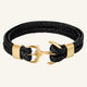 bracelet cuir ancre homme noir doré