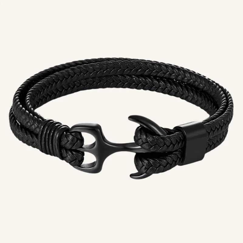 bracelet cuir ancre homme noir noir