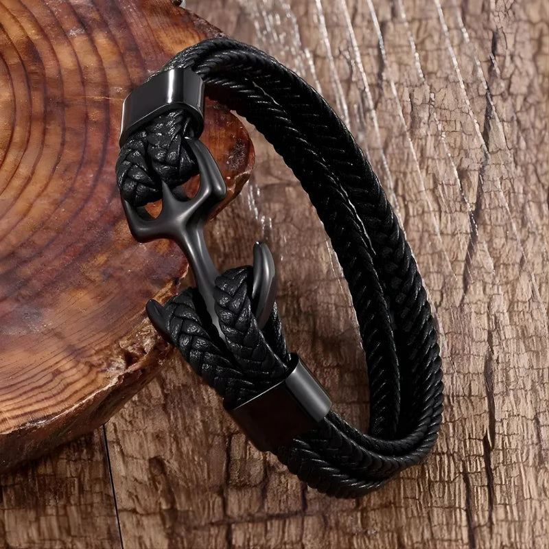bracelet cuir ancre homme