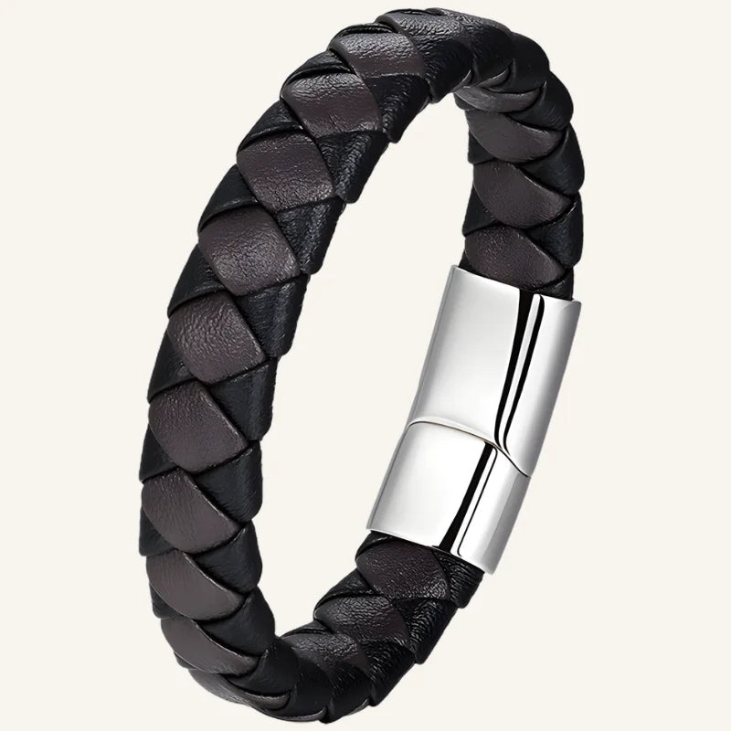 Bracelet cuir bicolore lanières tressées