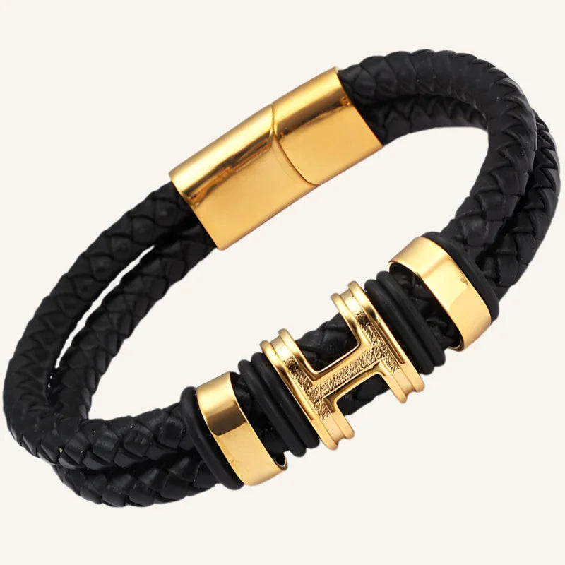 bracelet cuir double acier