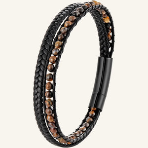 bracelet cuir double et pierres œil de tigre