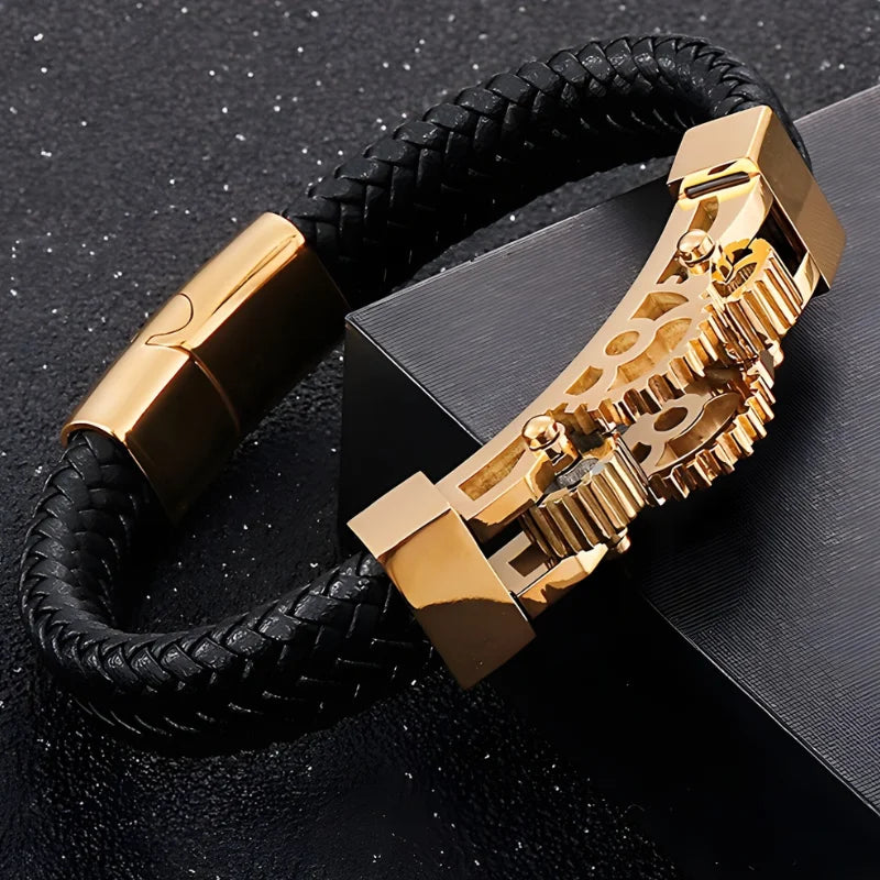 bracelet cuir engrenage noir
