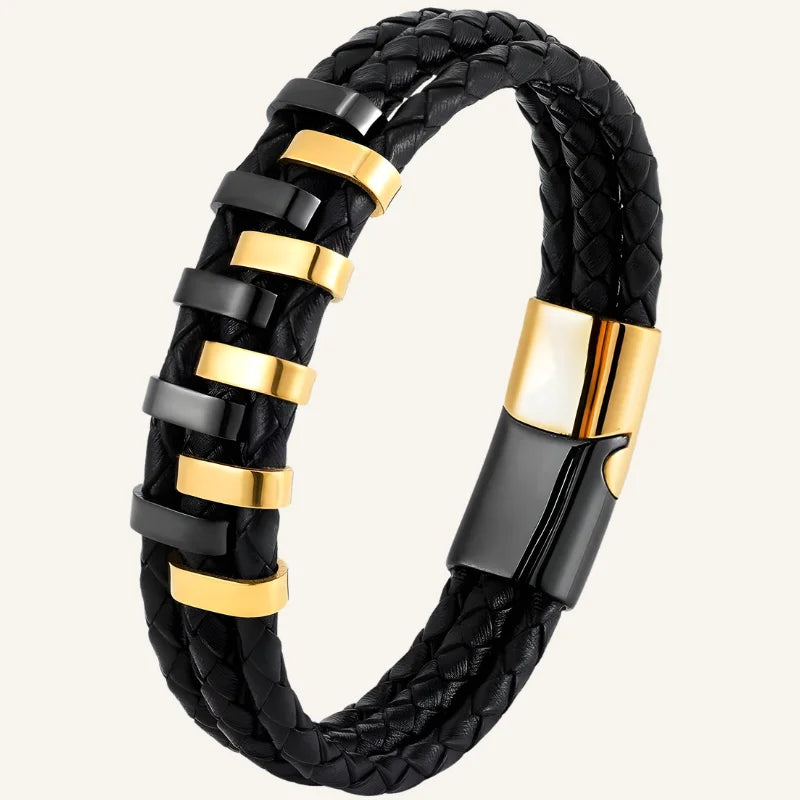 bracelet cuir et acier bicolore