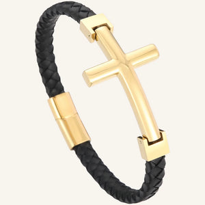 bracelet cuir et acier croix