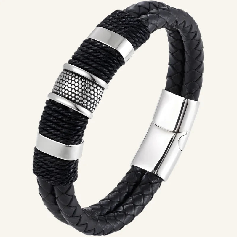 bracelet cuir et acier double