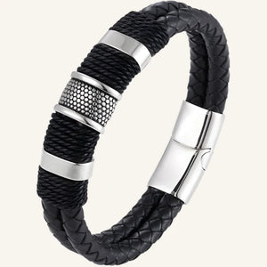 bracelet cuir et acier double