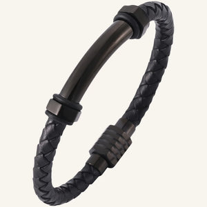 bracelet cuir et acier hexagonal