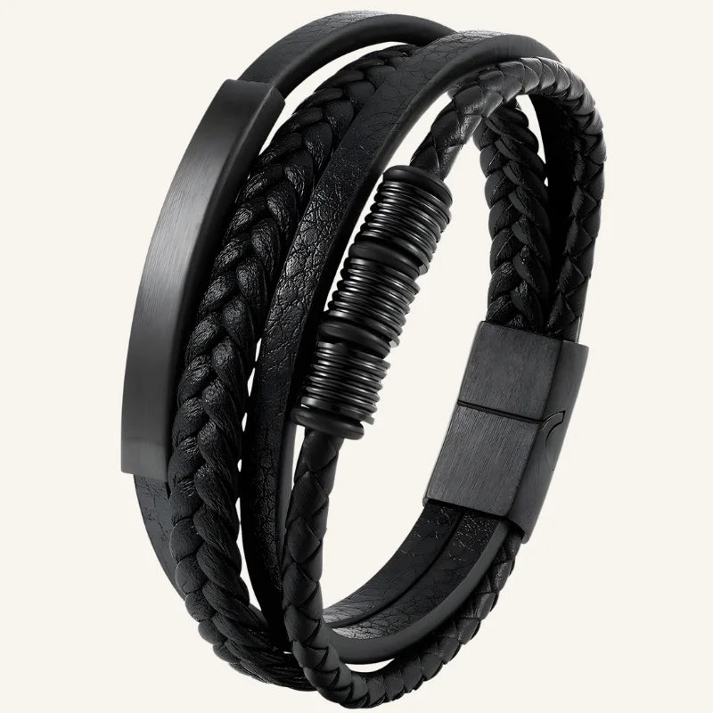 bracelet cuir et acier homme noir