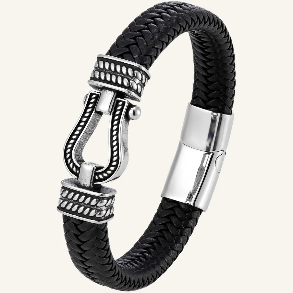 bracelet cuir et acier manille