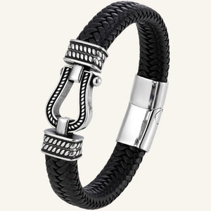 bracelet cuir et acier manille