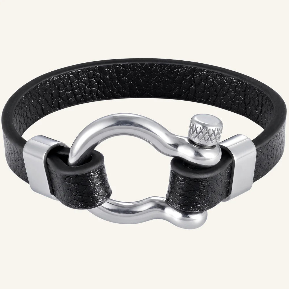 bracelet cuir et acier manille