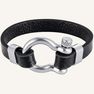 bracelet cuir et acier manille