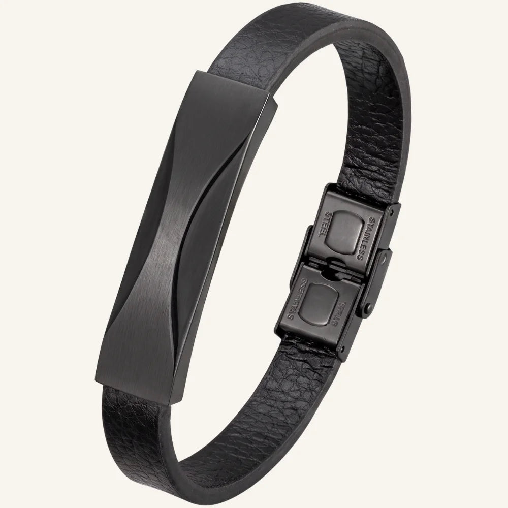 bracelet cuir et acier plaque