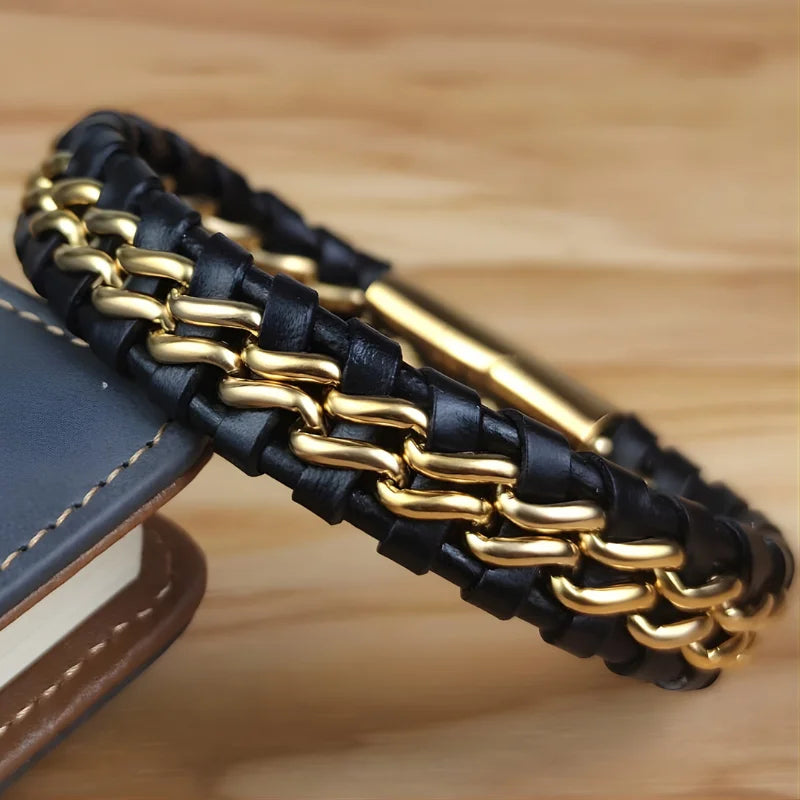 bracelet cuir et acier pour homme