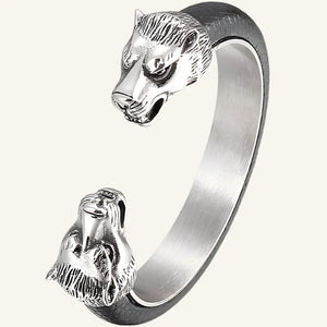 bracelet cuir et acier tigre argenté