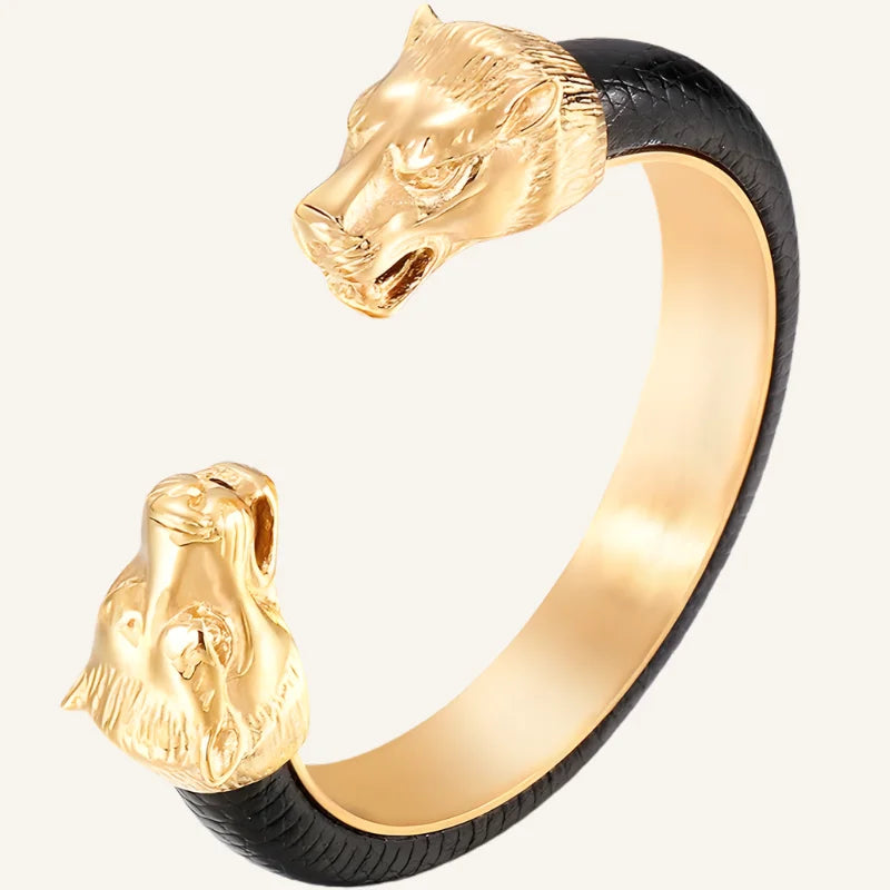 bracelet cuir et acier tigre doré