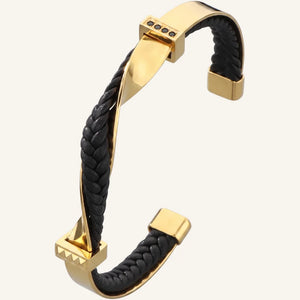 bracelet cuir et acier torsadé