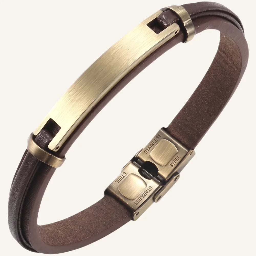 bracelet cuir et acier vintage