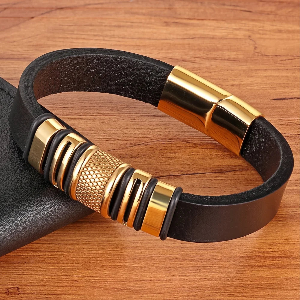 bracelet cuir et pièces acier