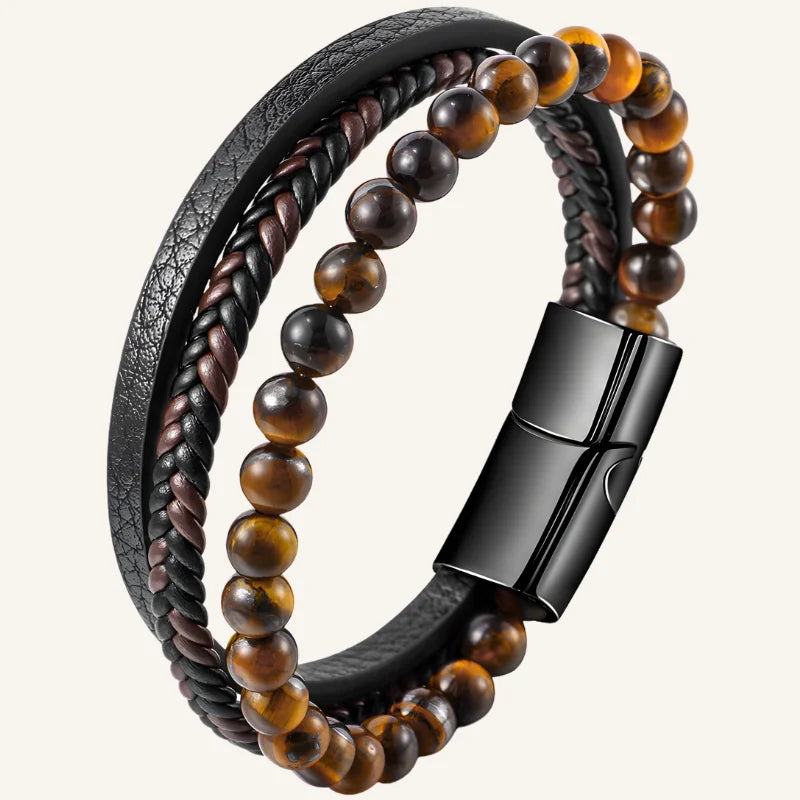 bracelet cuir et pierre homme