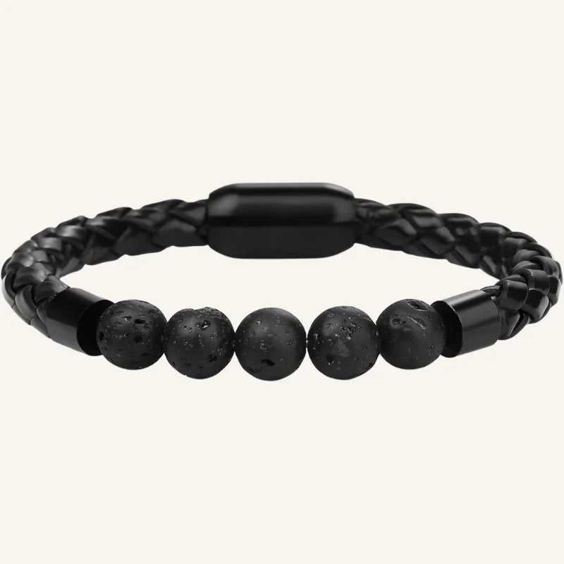 bracelet cuir et pierres de lave