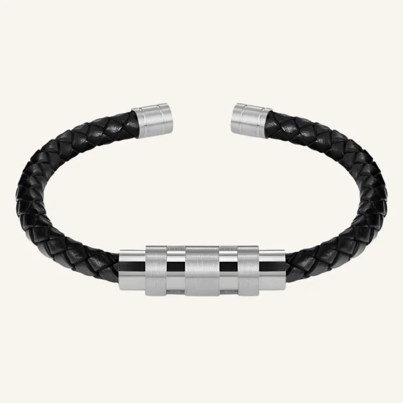bracelet cuir fin homme argenté