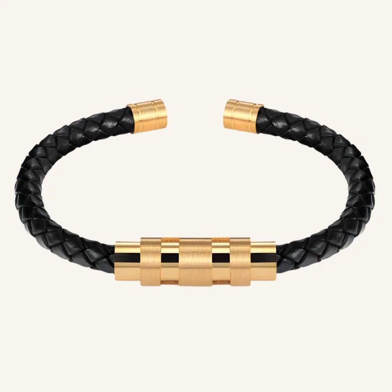 bracelet cuir fin homme doré