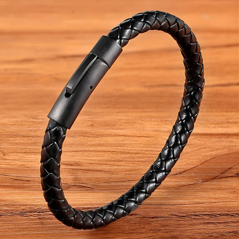 démo bracelet cuir fin pour homme noir