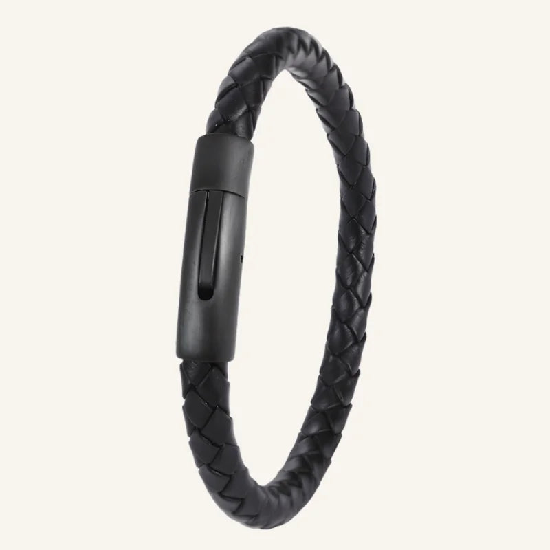 bracelet cuir fin pour homme noir