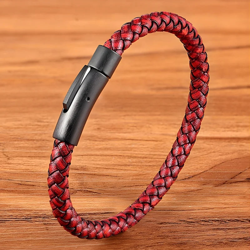 démo bracelet cuir fin pour homme rouge